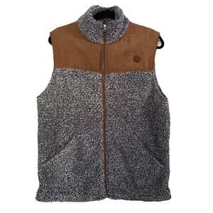 Sherpa Suede Vest Full Zip Womens Medium Blue Speckled Pockets SOFT Charlie O